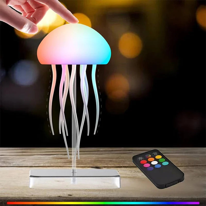 lampe led forme méduse multicolore effet dégradé télécommande moderne innovant texture froissée bionique base