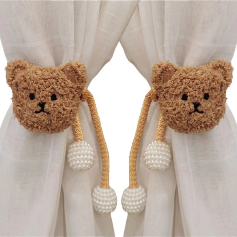 attache cordon fenêtre teddy bear mignon décoration maison tissu doux couleur beige marron clair