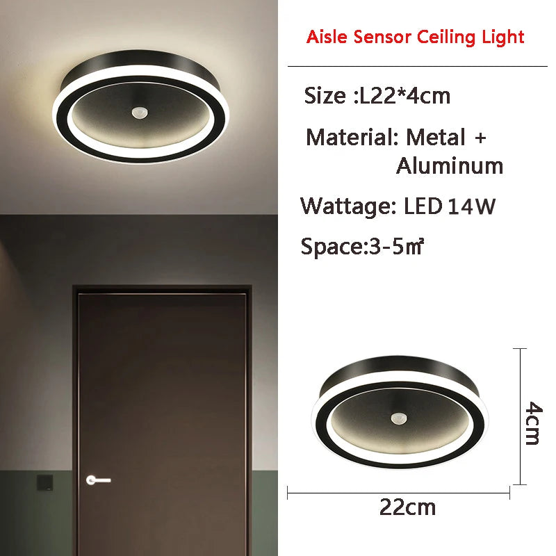 lampe led moderne capteur mouvement noir blanc doré chambre couloir