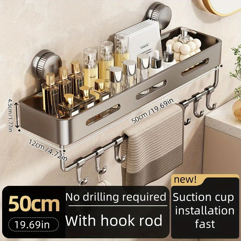étagère murale gris perforée moderne ventouse salle bain shampoing savon cosmétiques