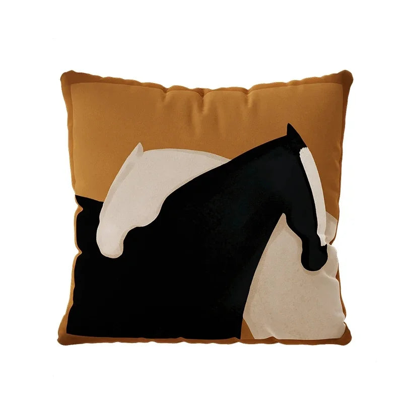 coussin carré beige clair motif géométrique moderne broderie lignes triangles décoration salon maison
