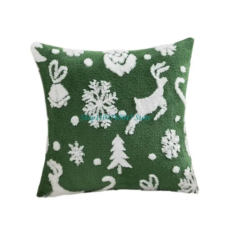 housse coussin motif flocons neige rennes noel vert blanc coton polyester lit festive