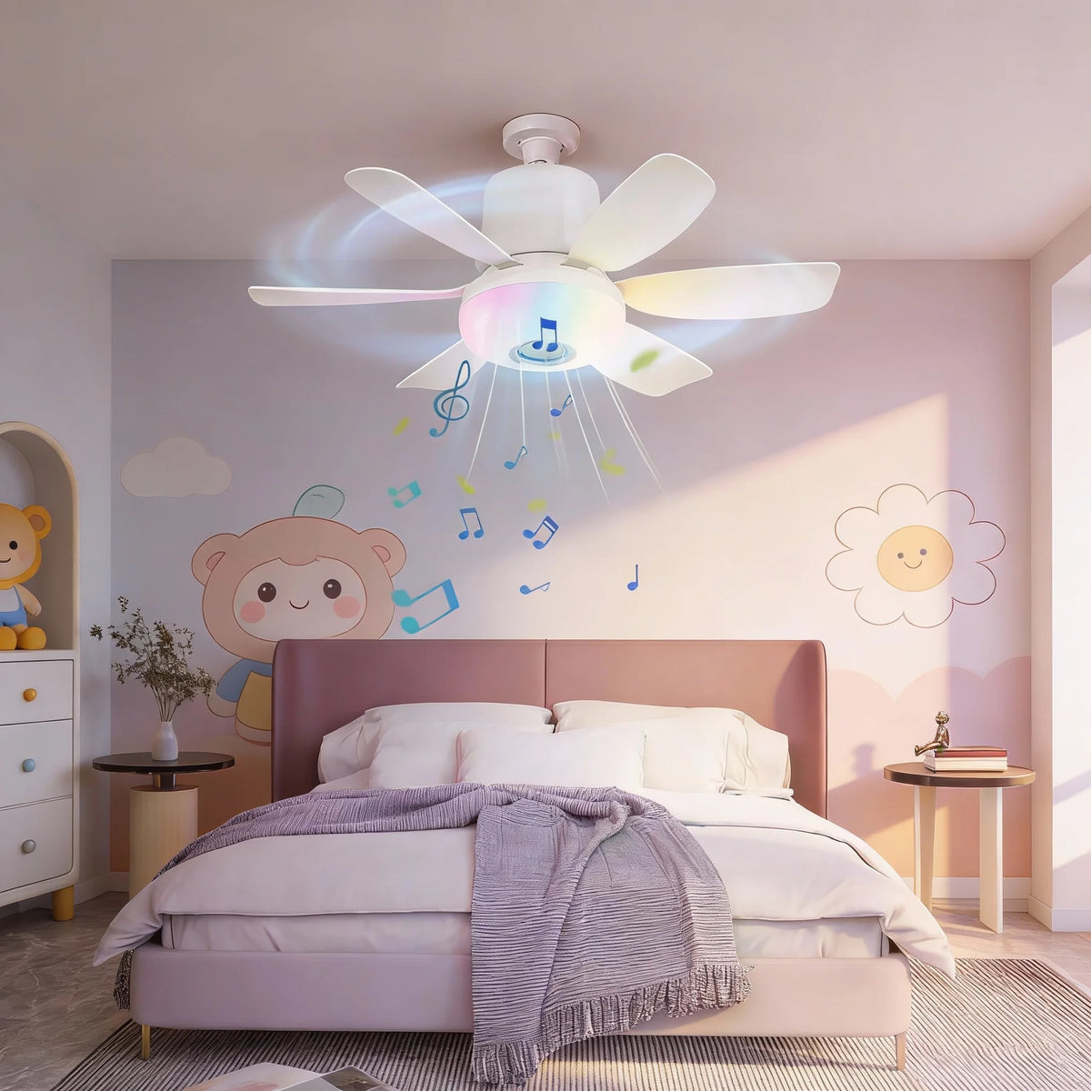 ventilateur led couleurs changeantes bluetooth télécommande moderne arc ciel éclairage chambre musique