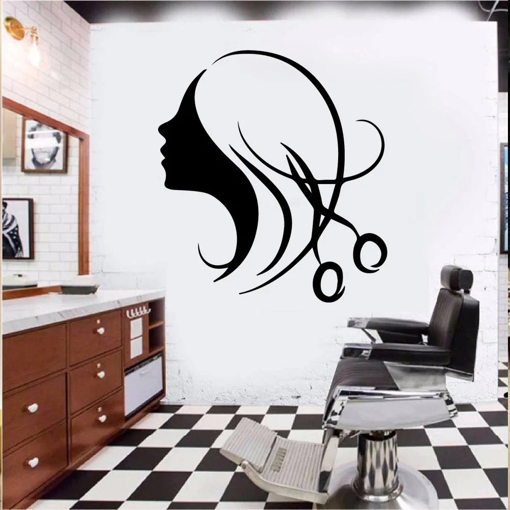 sticker mural moderne coiffure fleur textes salon cheveux symboles spa adhésif chambre salon