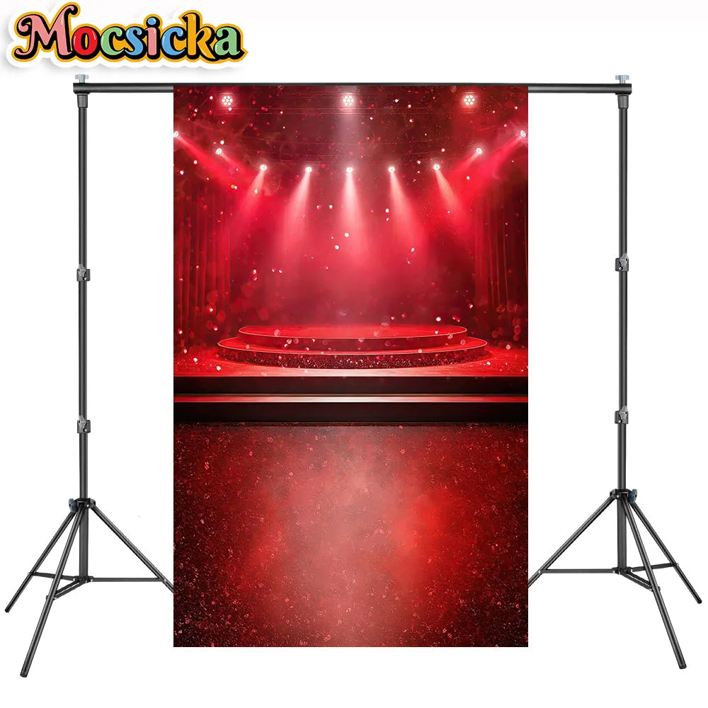 rideau scène rouge étoiles brillant clips anniversaire baby shower moderne glamour photo fondo vinyl