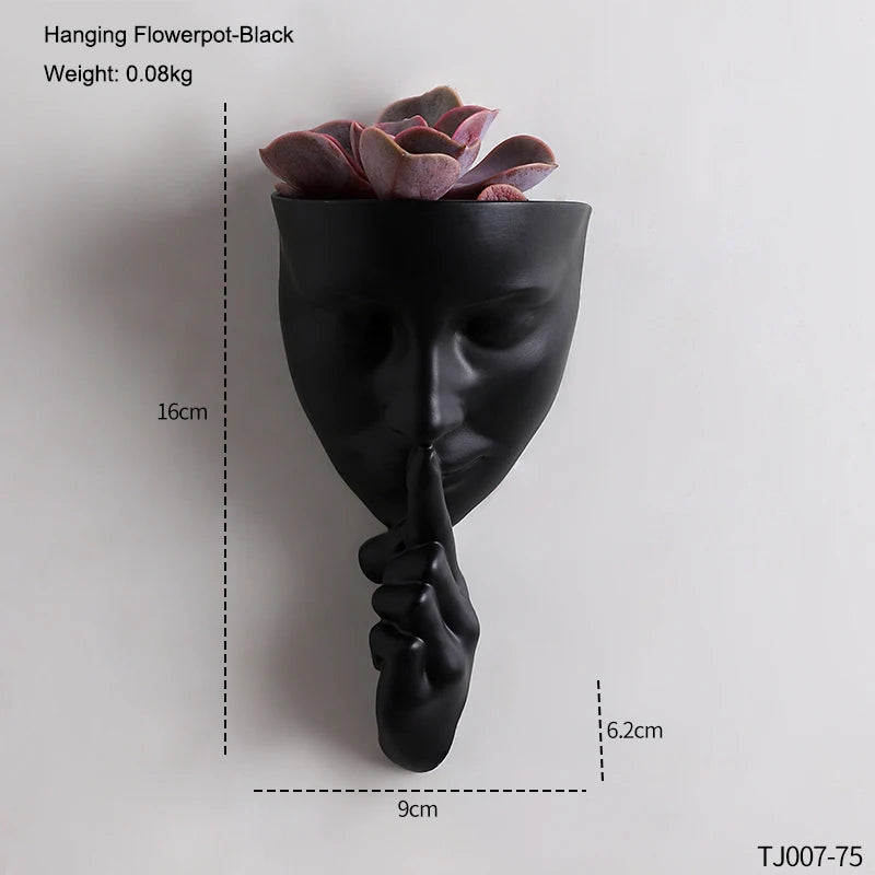 pots résine muraux tête humaine moderne blanc gris noir décoratif plantes fleurs