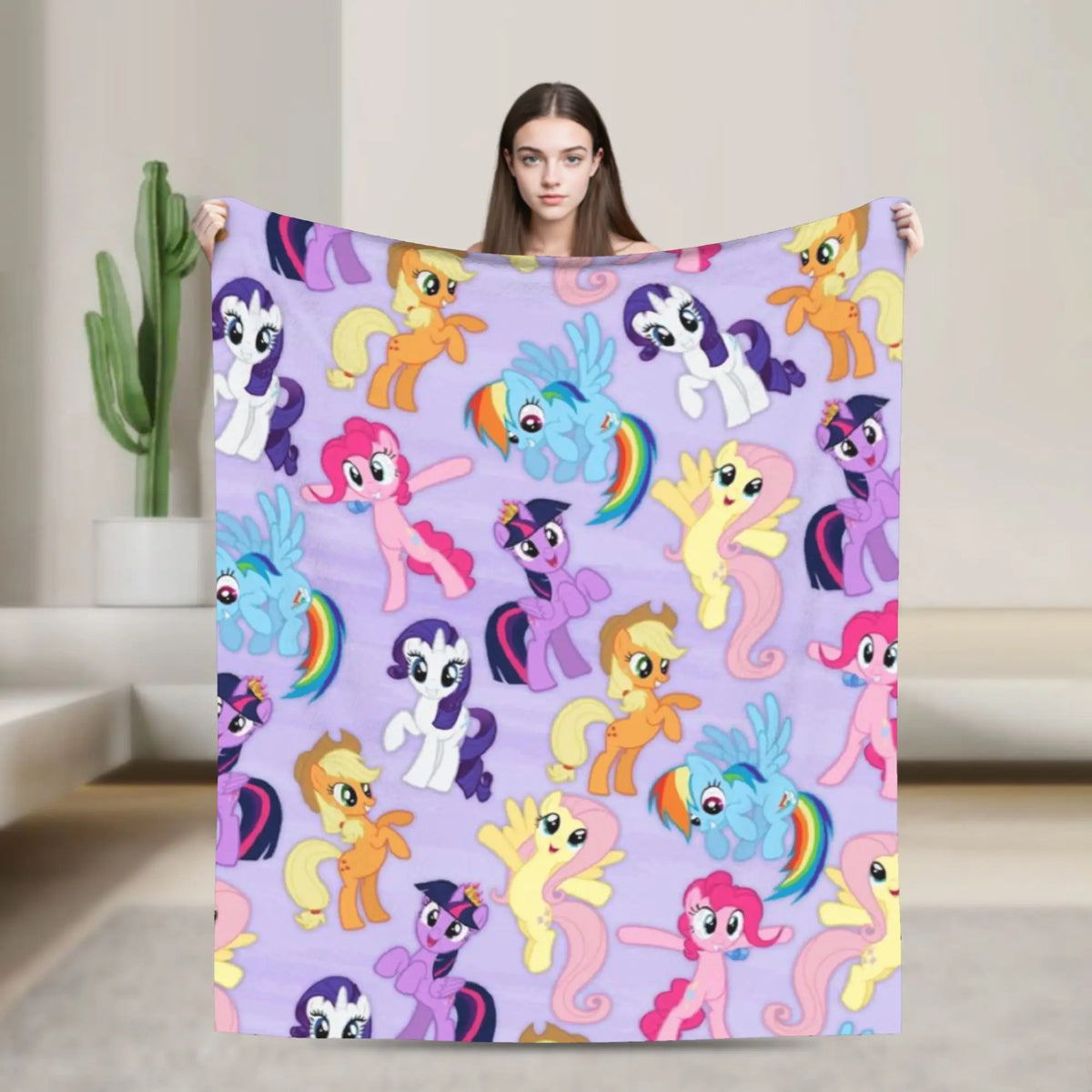 couverture polaire violet clair motif poneys arc ciel moderne portable anti boulochage