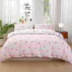 housse couette carreaux nœuds rose blanc moderne literie polyester douce 135x200cm 150x200cm 160x220cm