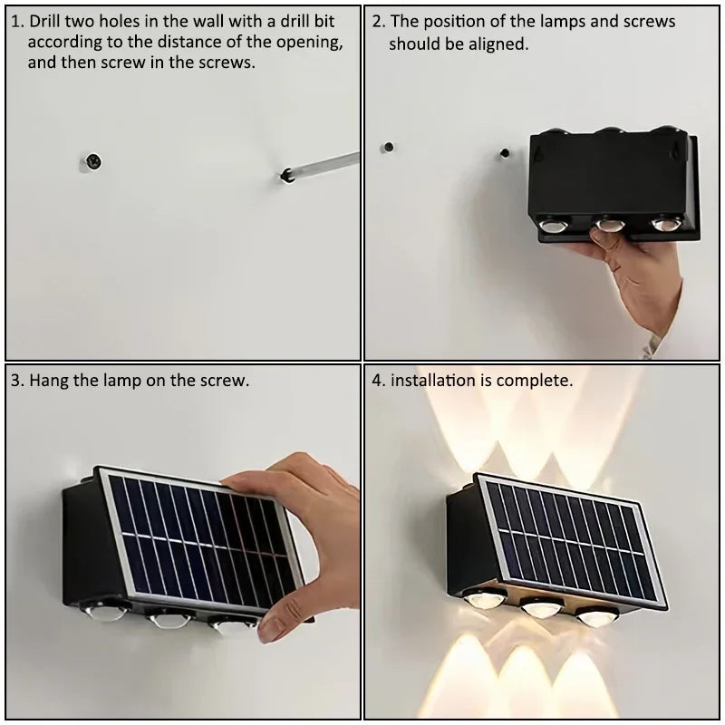 applique murale solaire moderne led led led ip66 étanche noir cellules photovoltaïques