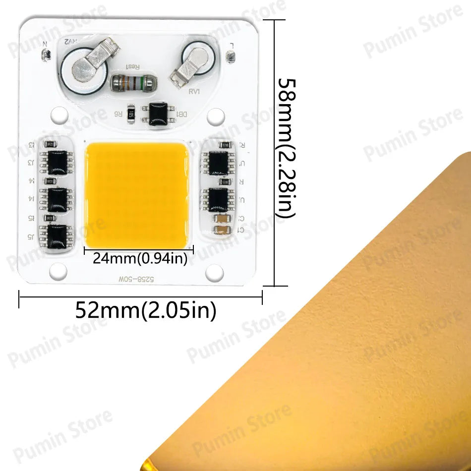 ampoule led cob 50w 3000k 4000k 6500k blanc orange jaune vert bleu rouge circuits