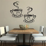 autocollant mural moderne tasse coeur fumée stylisée noir minimaliste adhésif
