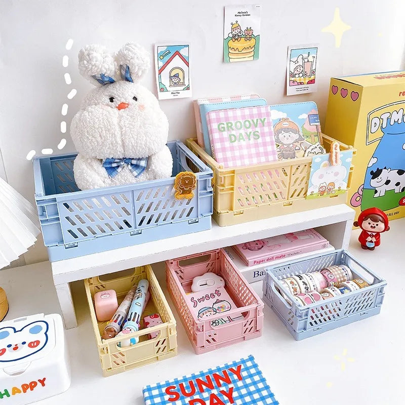paniers rangement pliables moderne rose bleu beige vert cosmétiques papeterie étudiant