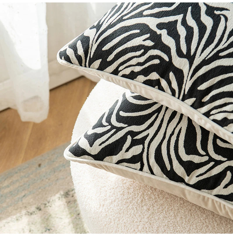 taies d'oreiller jacquard zèbres noires blanches moderne 100 polyester 50x50cm 45x45cm 30x50cm zipper decoration