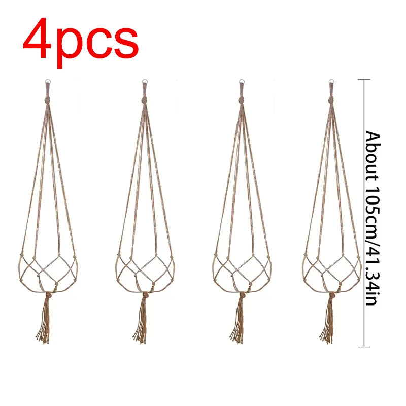 supports plante suspendue macramé boho tissé beige blanc pot fleurs chaines jardins