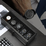 boîte montres moderne noire alliage métal rayures droites coussins cadenas fentes rangement affichage