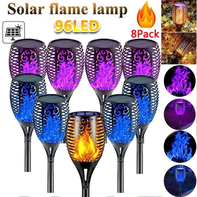 lampe solaire fleur décorative extérieure effet flamme violet bleu orange jardin jardinage extérieur moderne