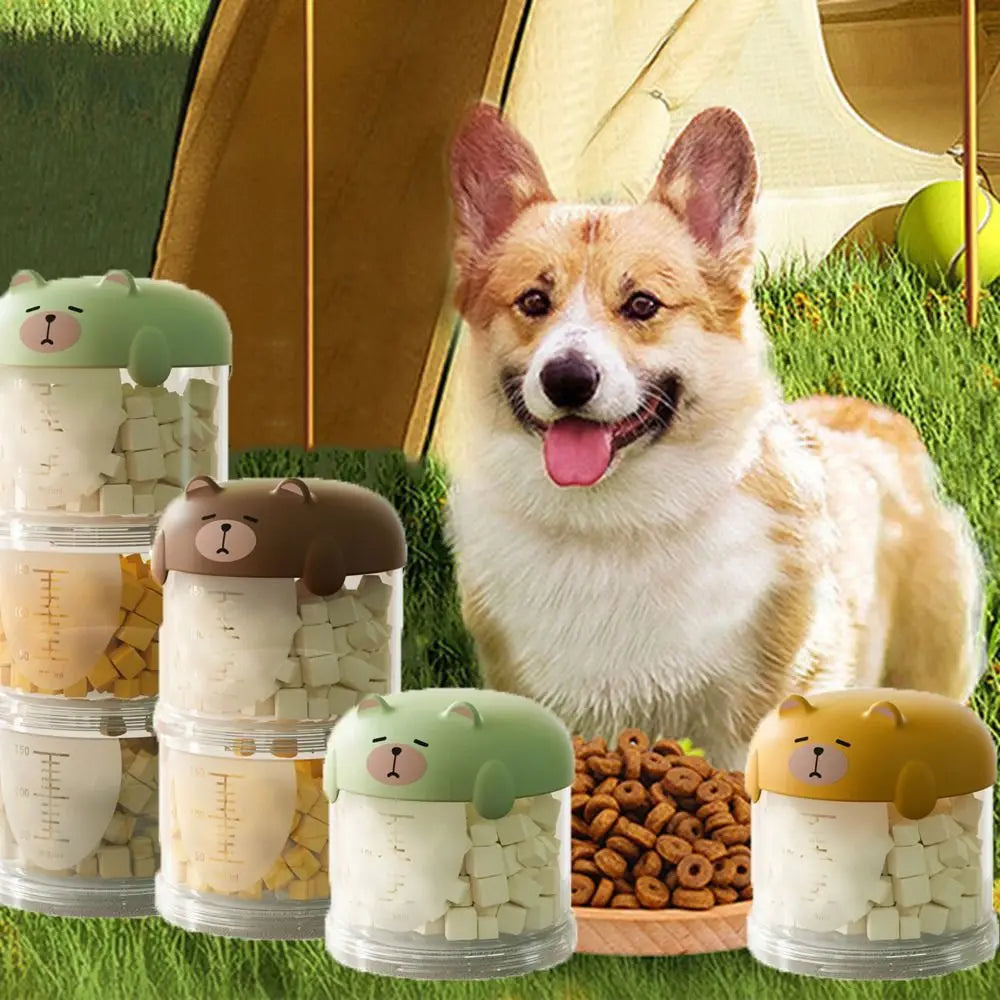 boîtes rangement aliments animaux compagnie moderne visage mignon couleur beige vert jaune étanches humidité