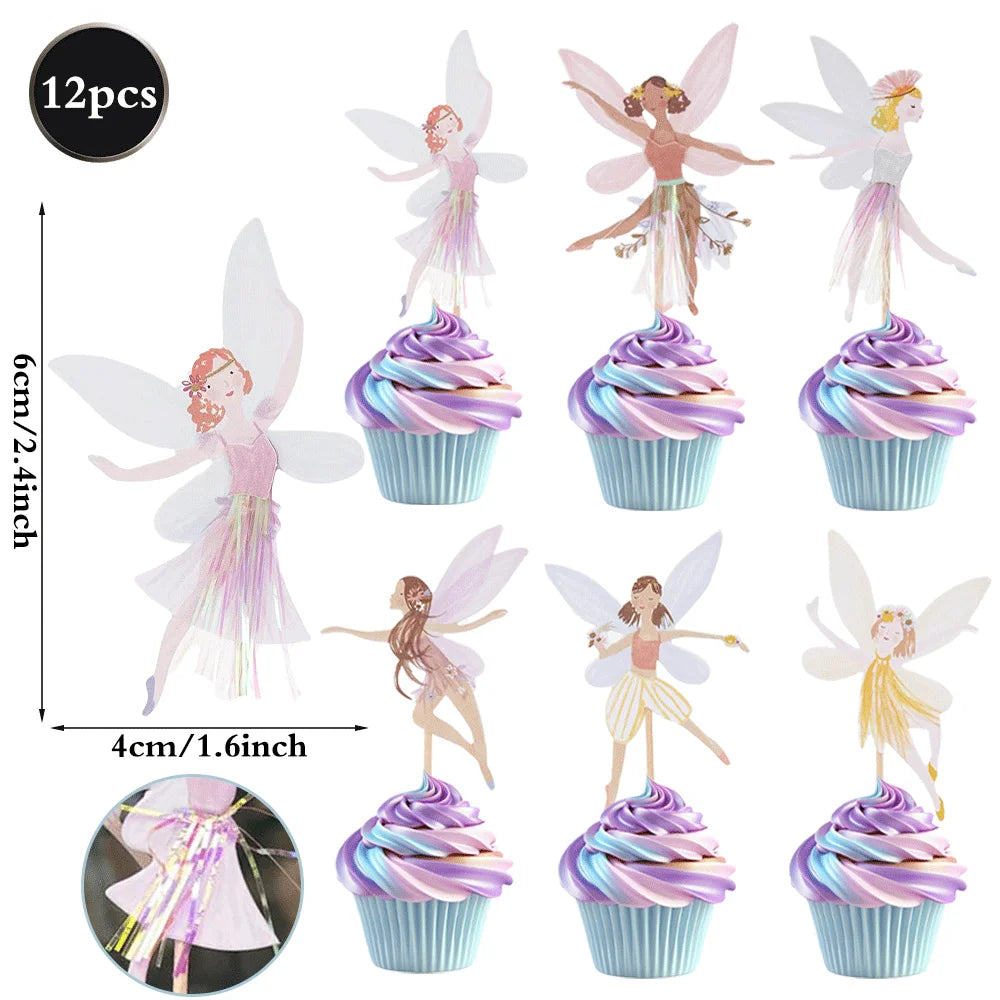 décoration fête anniversaire fées fleurs paillettes cake topper cupcakes spirales or rose