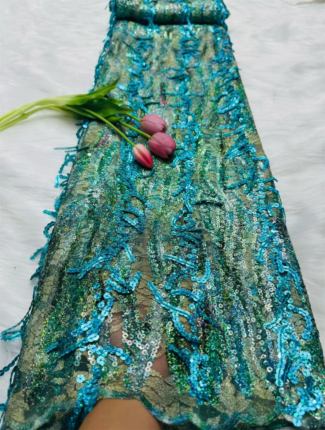 tissu dentelle sequins franges rose vert bleu marron élégant mariage soirée polyester coton