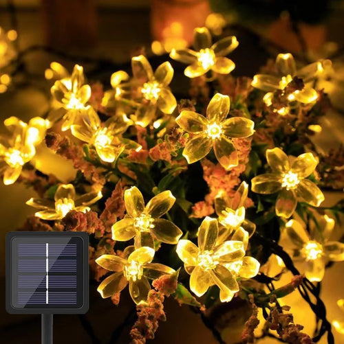 guirlande lumineuse solaire fleurs stylisées violet blanc moderne clips autoinstallation extérieure camping mariage noël