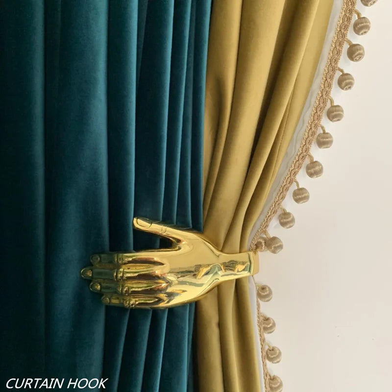 crochets rideau moderne métal doré main stylisée opaque fenêtre décoration murale cheveux synthétiques anneaux