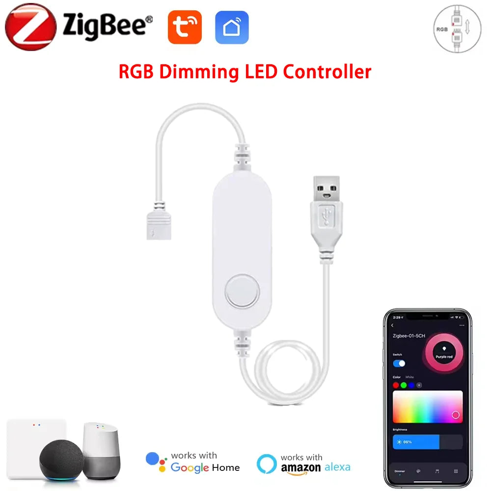 ruban led rgb multicolore adhésif contrôleur zigbee hub wifi câble usb moderne technologie