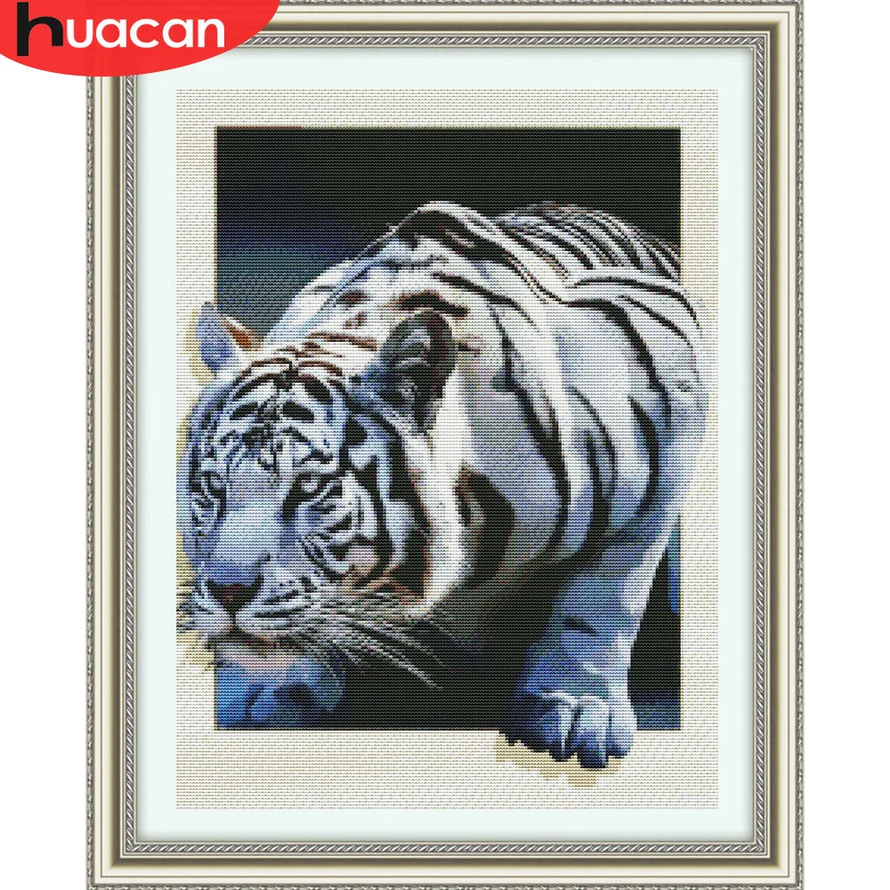 broderie tigre blanc toile coton 11CT 14CT 20x30cm 30x40cm 40x50cm 50x70cm fil éco aiguille