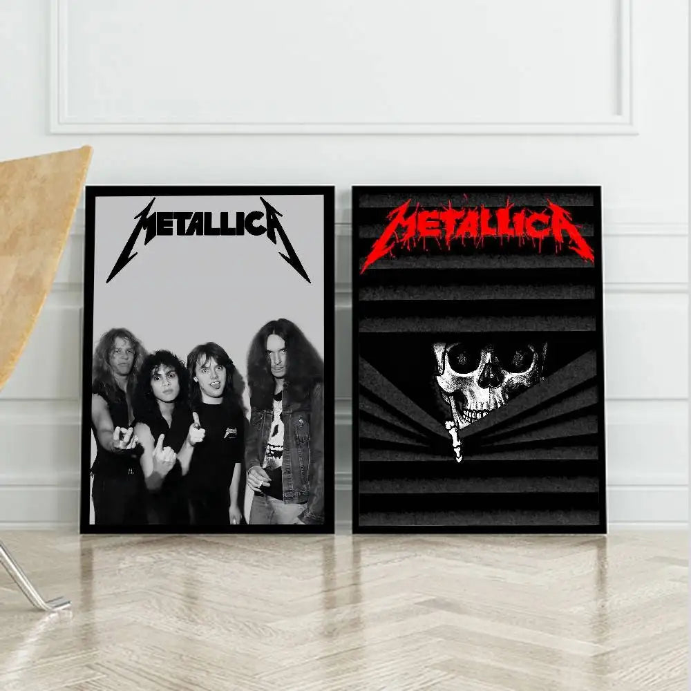 affiche autocollante metallica logo rock graphique cadre noir rouge blanc chambre