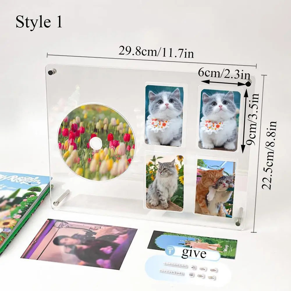 cadre photo moderne transparent clips acrylique photos chats fleurs roses