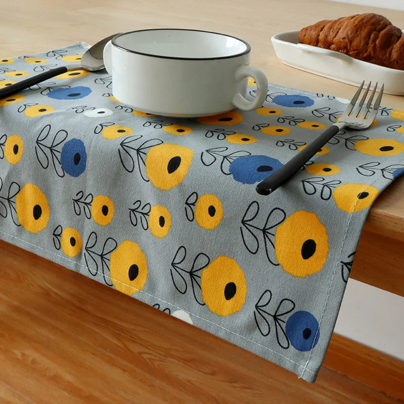 nappe table motif floral moderne rouge blanc bleu marine tissu coton polyester decoration intérieure