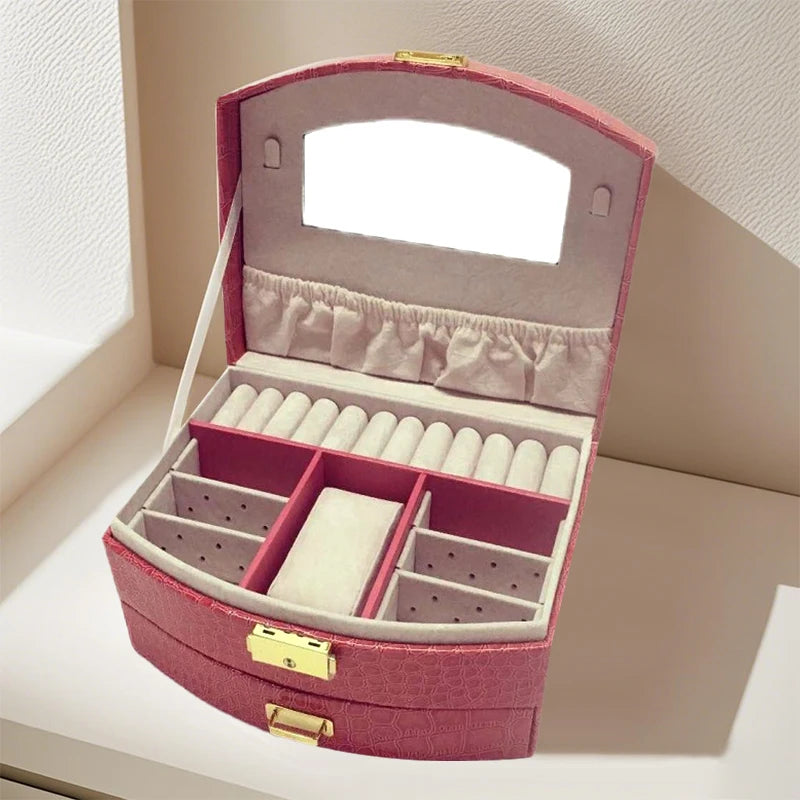 boîte bijoux cuir croco rose rouge violet classique cadenas rangement tiroir