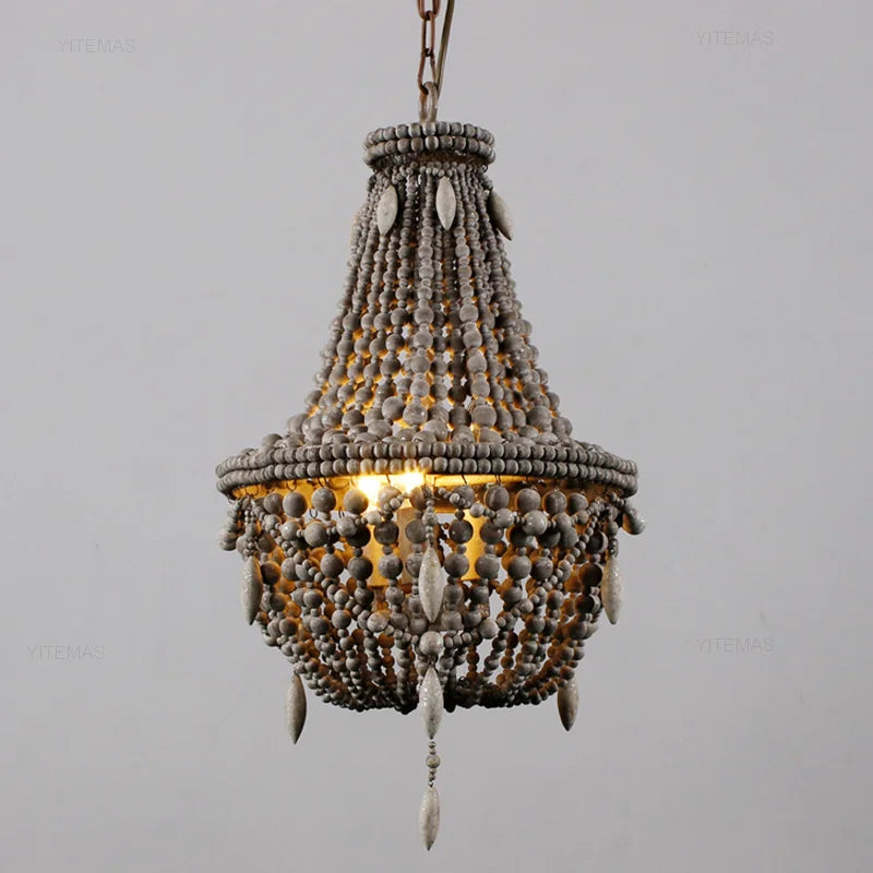 lustre vintage bois blanc suspension chambre salon bohème éclairage intérieur