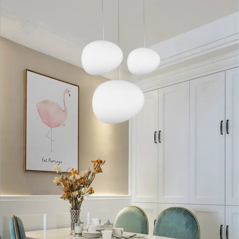 suspension led verre blanc moderne opaque salon chambre pendentif facile