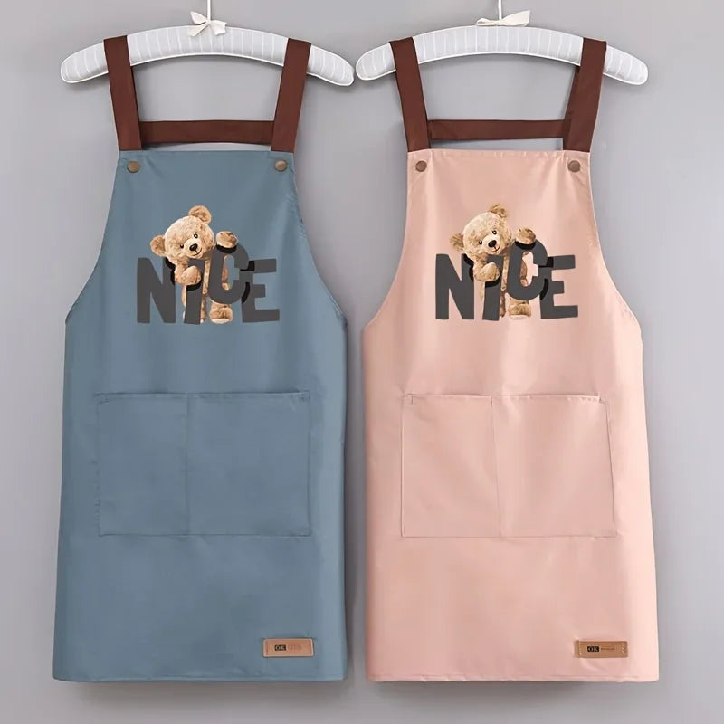 tablier cuisine imperméable noir blanc bleu clair rose pâle teddy bear poche élégants marrons