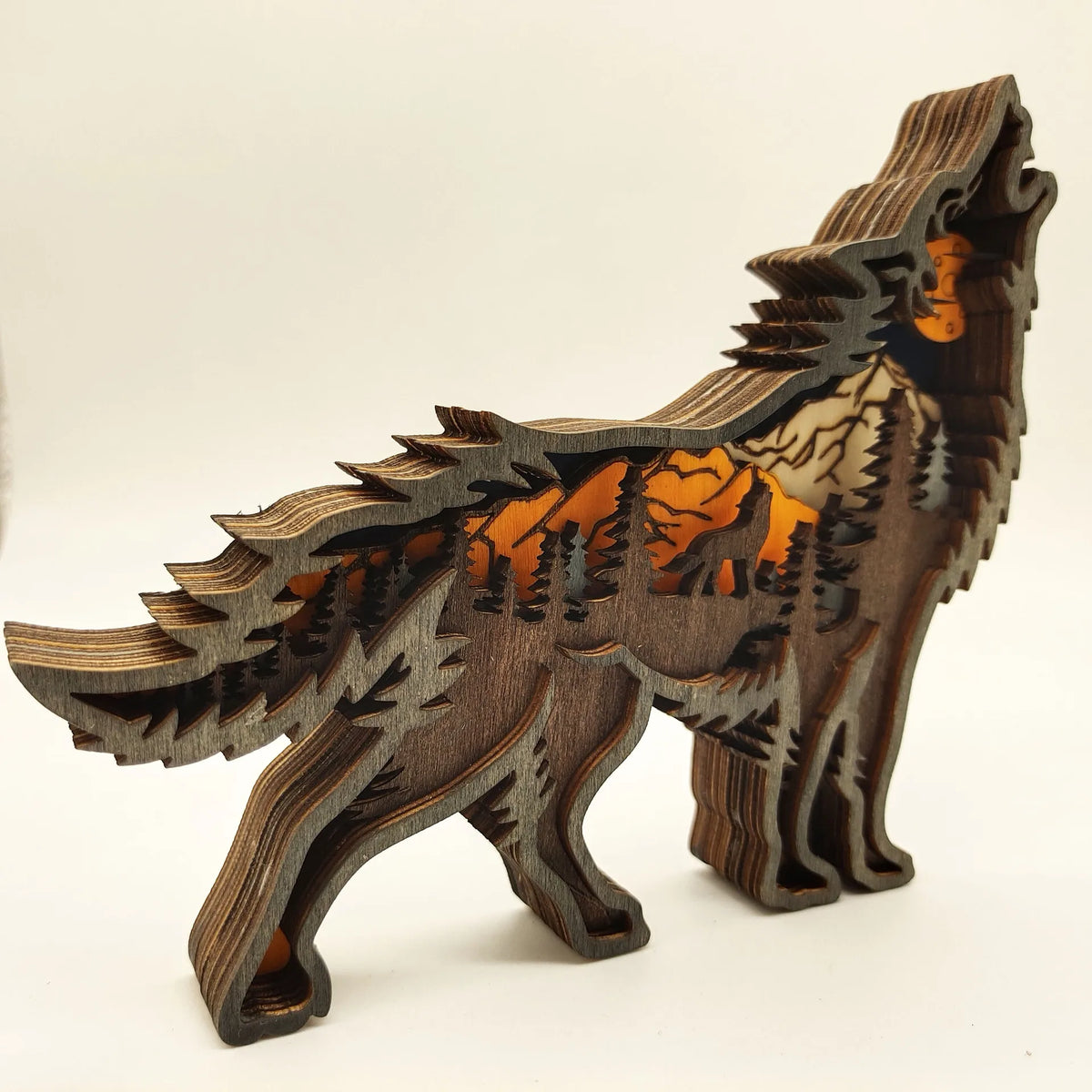 décoration murale sculpture bois loup paysage forêt 3d occasion fête