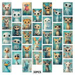 cartes postales animaux mignons oiseau chat lapin chien illustration bleu blanc orange gris marron