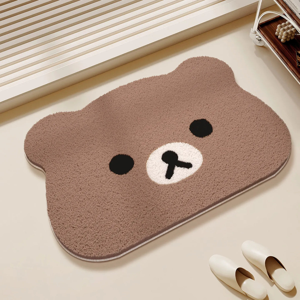 tapis sol marron blanc noir rose bleu bébé ours chapeau pois herringbone cartoon chambre