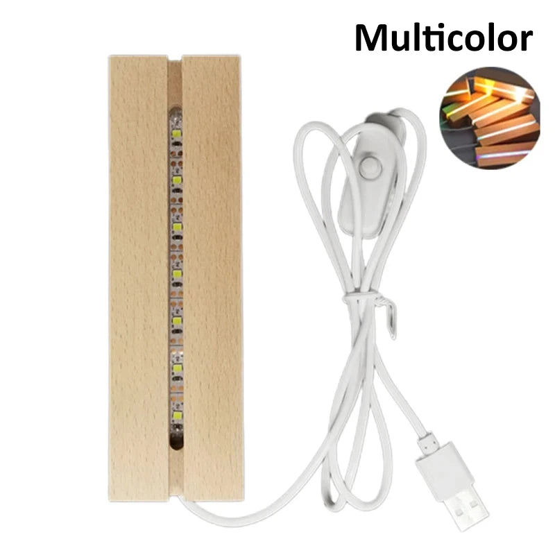 veilleuse led bois clair base acrylique transparente interrupteur usb décoration moderne minimaliste