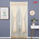 rideau porte anti moustiques blanc jaune violet rose broderie cerfs fleurs transparent classique ruban
