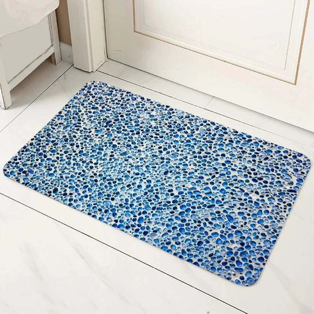 tapis sol géométrique marbré moderne minimaliste antidérapant bleu blanc