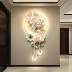 décoration murale moderne poissons floral feuilles lumineuse led beige rose verte doré
