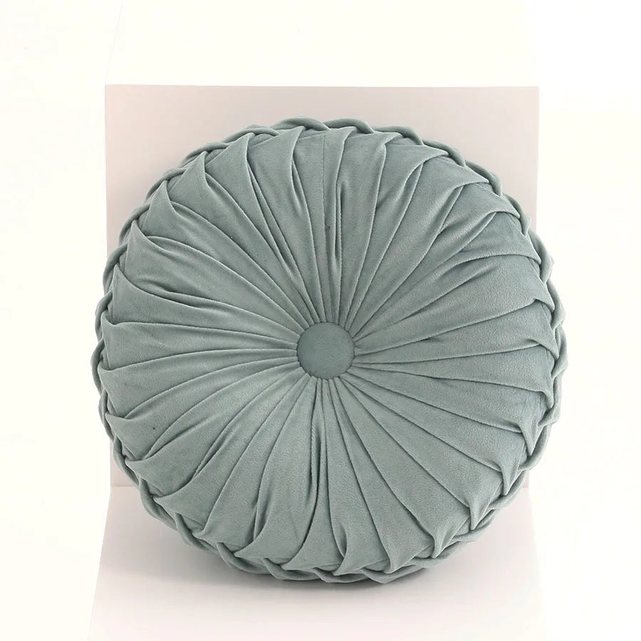 coussin rond plissé velours polyester fibre massage couleur rose gris moderne