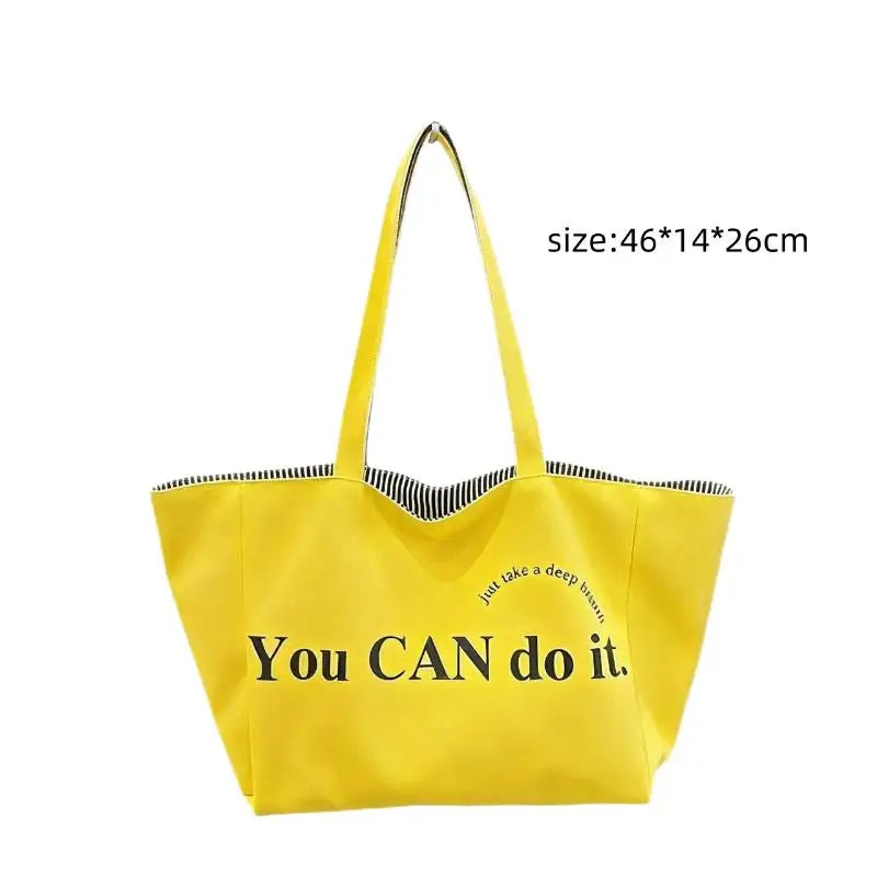 sac main moderne toile jaune rayures noires poignées détachables grande capacité usage quotidien