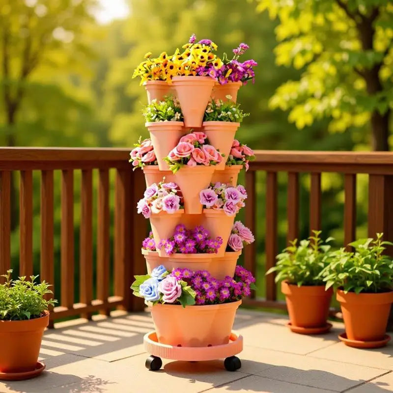 jardinière verticale empilable pots fleurs coniques roulettes mobiles moderne pratique