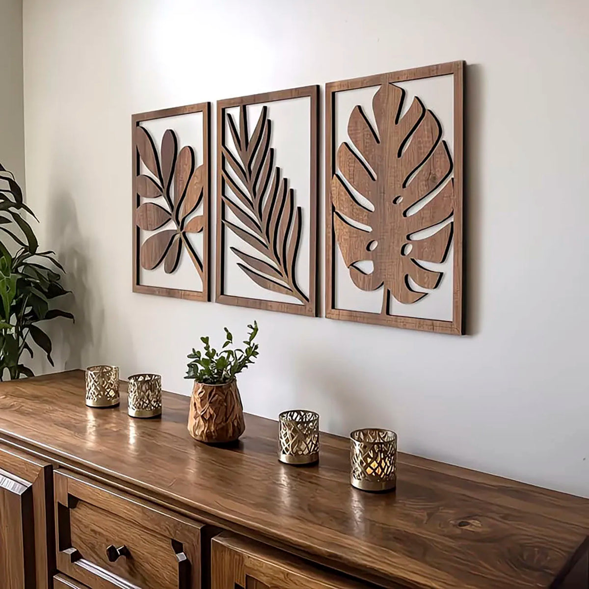 panneaux decoratifs murals bois naturel motifs feuilles modernes rustiques adhesifs blancs