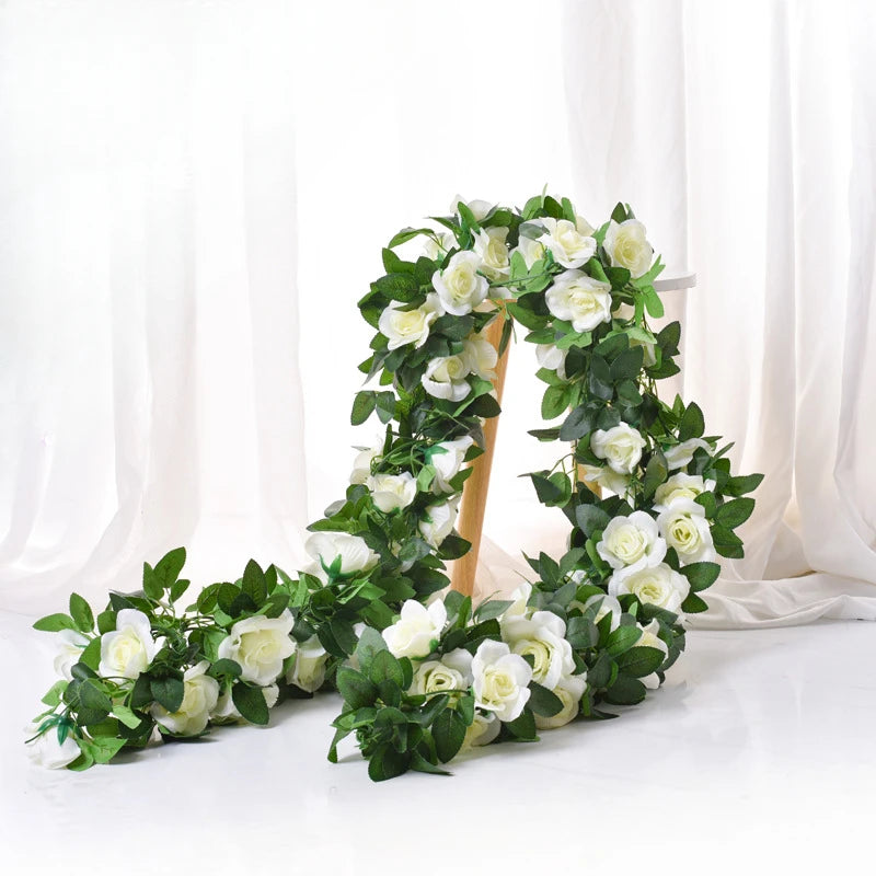 guirlande artificielle roses vigne feuilles vertes extérieur mariage anniversaire décoration romantique 220cm