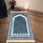 tapis doux bleu foncé motif floral géométrique polyester antidérapant voyage intérieur İslam prière