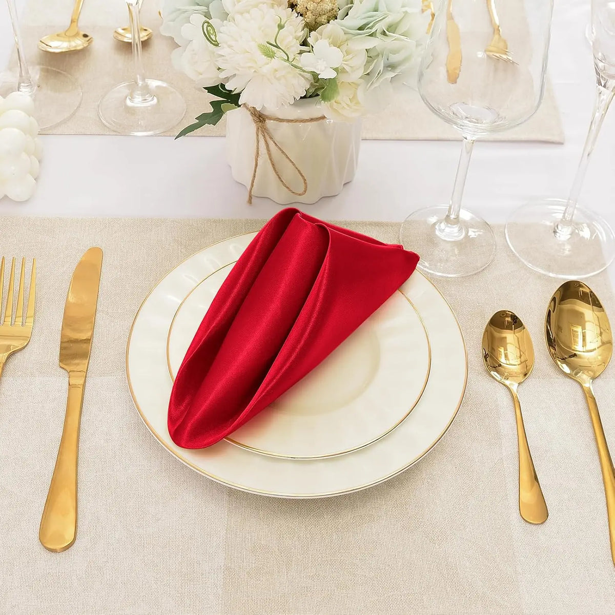 serviettes table satin rouge modernes 12 pièces cuisine mariage fêtes