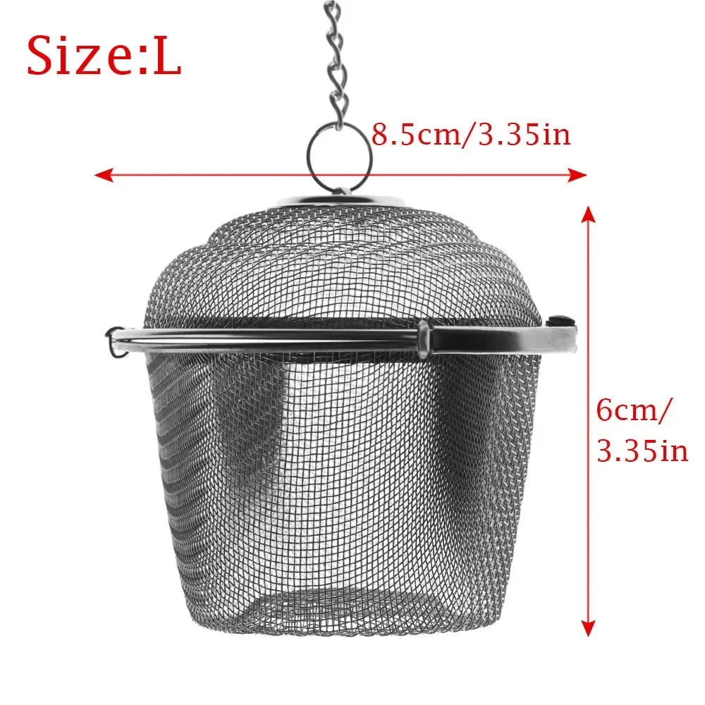 infuseur thé maille fine chaîne boucle moderne argenté filtre épices cuisine théière herbes thé