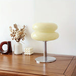 lampe table led deux globes superposés base chromée rétro couleur orange rose jaune